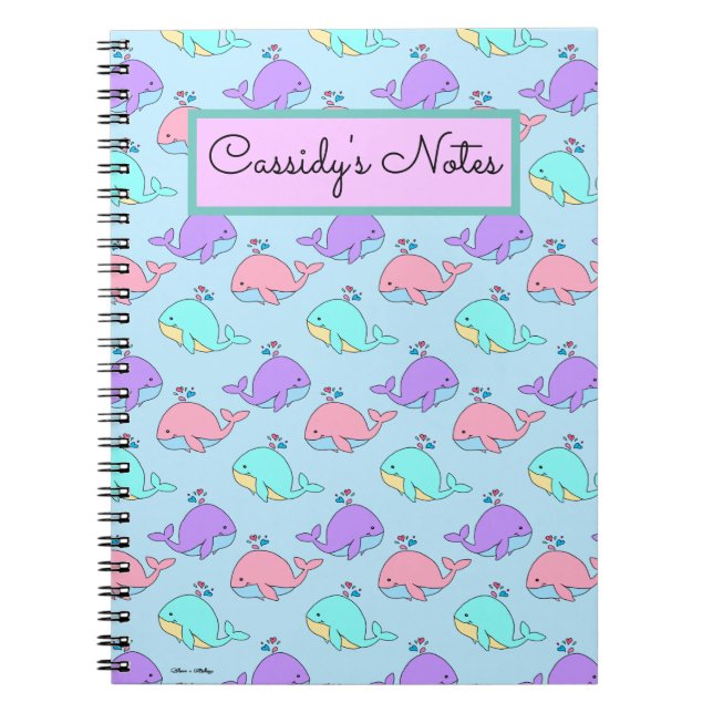 Kawaii Whale Pattern Blue Notebook (Front)