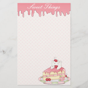 Kawaii Whipped Cream Kitty & Cherry Cake Stationery