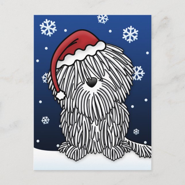 Kawaii White Puli Christmas Postcard (Front)