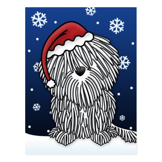 Kawaii White Puli Christmas Postcard