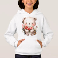 Kawaii White Teddy Bear with Pink Roses Hoodie