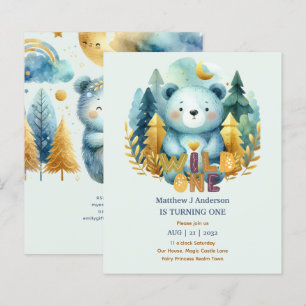 Kawaii WILD ONE 1st Birthday Boys BEAR Woodland