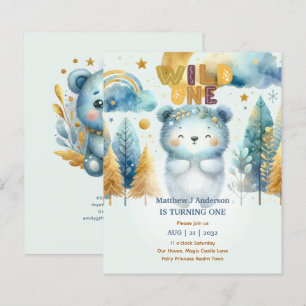 Kawaii WILD ONE 1st Birthday Boys BEAR Woodland