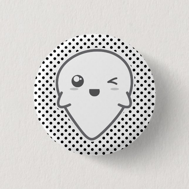Kawaii Winking Ghost Button (Front)