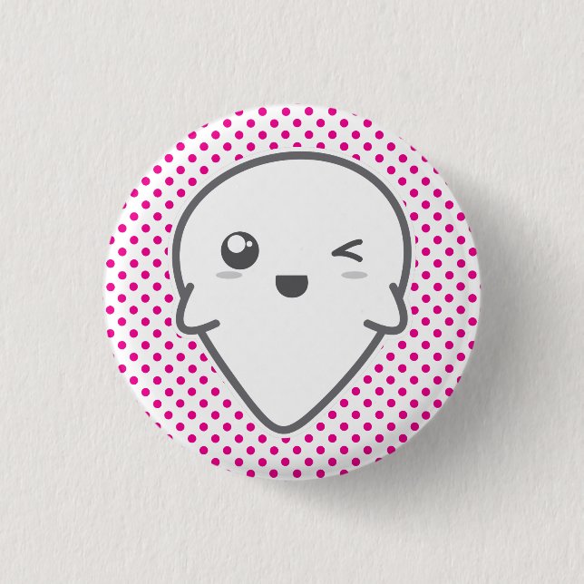 Kawaii Winking Ghost Button (Front)