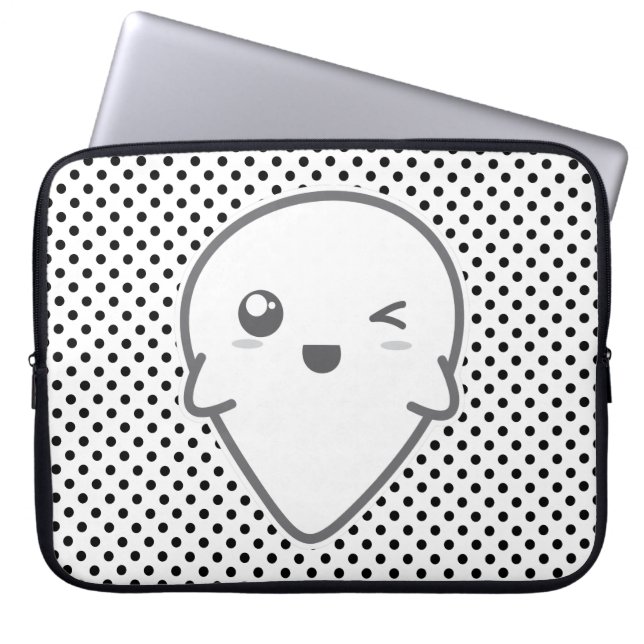 Kawaii Winking Ghost Laptop Sleeve (Front)