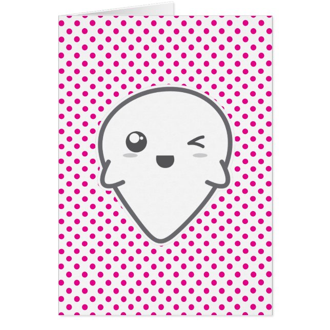Kawaii Winking Ghost Note Card (Front)
