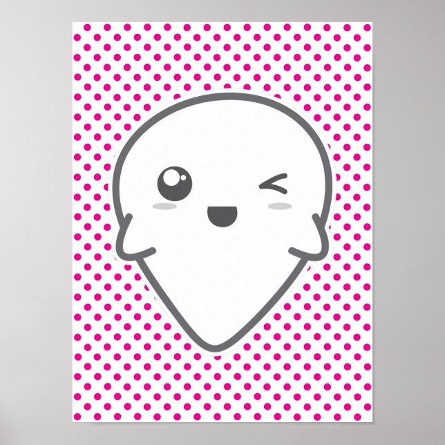 Kawaii Winking Ghost Poster Print (Front)