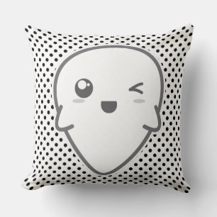 Kawaii Winking Ghost Throw Pillow
