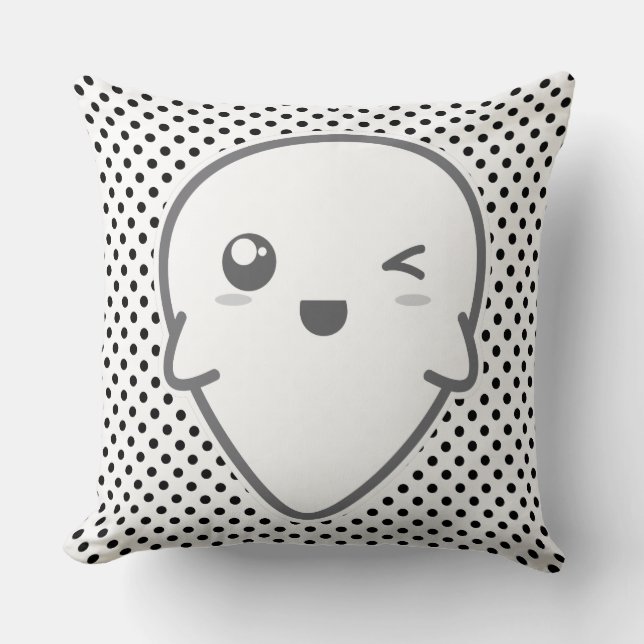 Kawaii Winking Ghost Throw Pillow (Front)