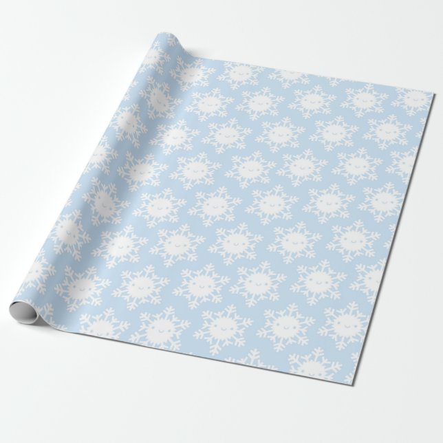 Kawaii Winter Snowflakes Wrapping Paper (Unrolled)