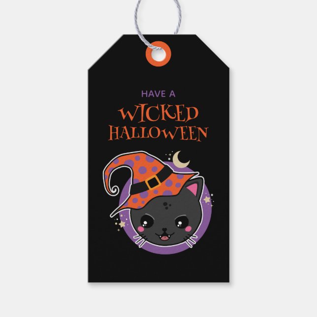 Kawaii Witch Cat Halloween  Gift Tags (Front)