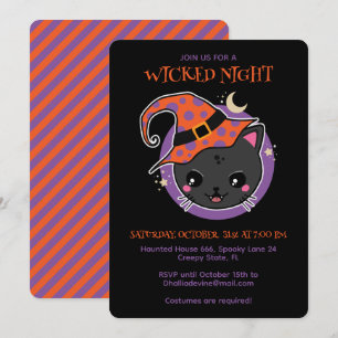 Kawaii Witch Cat Halloween Party Invitation