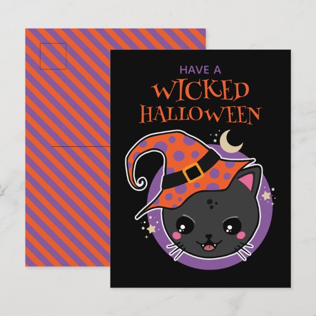 Kawaii Witch Cat Halloween  Postcard (Front/Back)