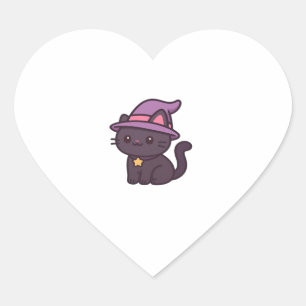 Kawaii Witch Cat in Purple Hat Classic T-Shirt Heart Sticker