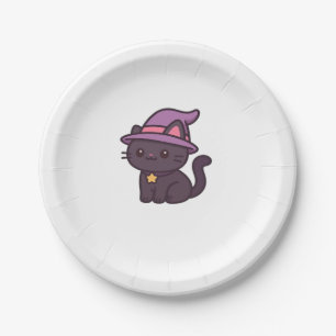 Kawaii Witch Cat in Purple Hat Classic T-Shirt Paper Plate