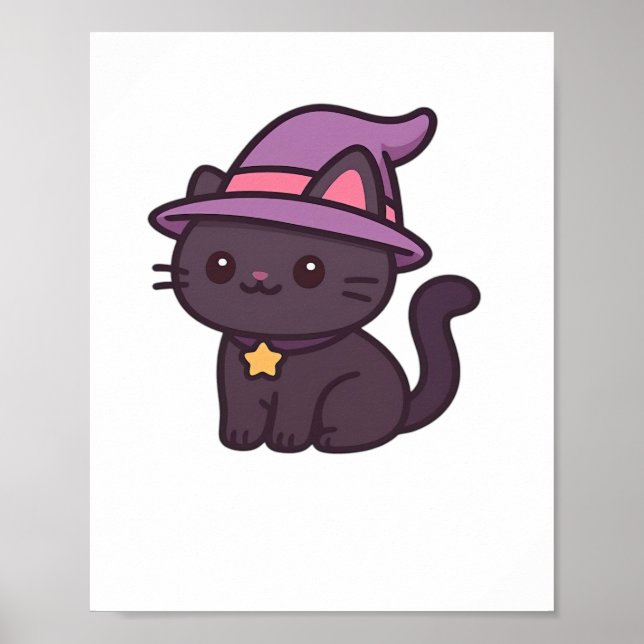 Kawaii Witch Cat in Purple Hat Classic T-Shirt Poster (Front)