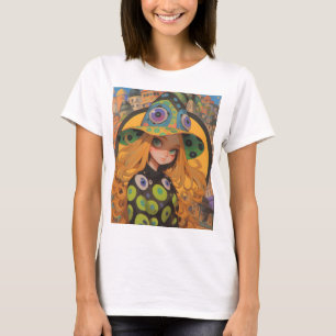 Kawaii Witch & Eyeball Hat in Fantasy City T-Shirt