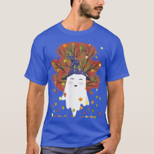 Kawaii Witch Ghost Halloween Autumn Leaves Fall Th T-Shirt