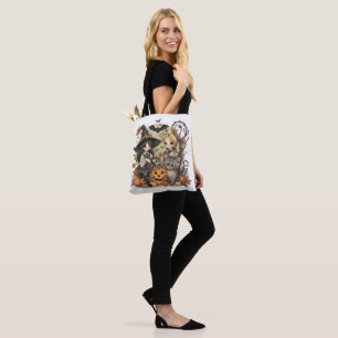 Kawaii witches with Kitty and Butterflies - Hallow Tote Bag