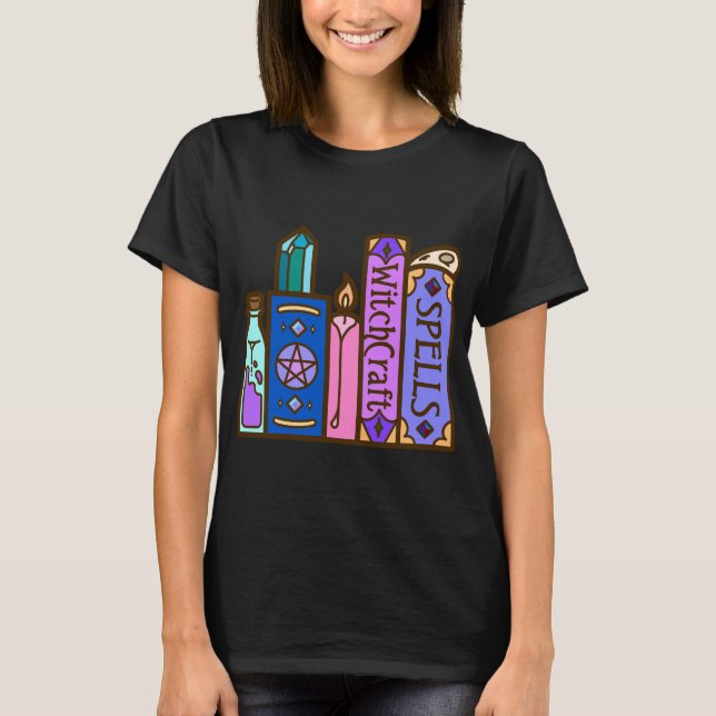 Kawaii witchy book shelf library T-Shirt (Front)
