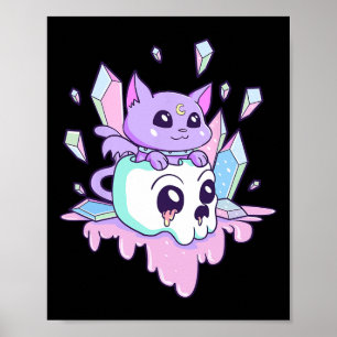 Kawaii Witchy Cat Cute Pastel Goth Creepy Cats Sku Poster