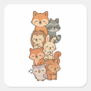 Kawaii Woodland Animal Stack Sleeping Sticker 