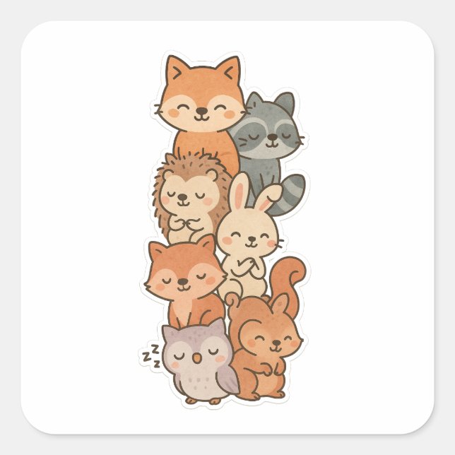 Kawaii Woodland Animal Stack Sleeping Sticker  (Front)