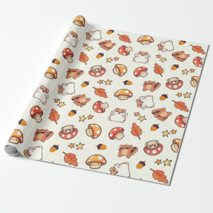 Kawaii Woodland Animals and Mushrooms Pattern Wrapping Paper