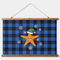 Kawaii Xmas Starfish on Blue Buffalo Pattern