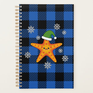 Kawaii Xmas Starfish on Blue Buffalo Pattern Planner