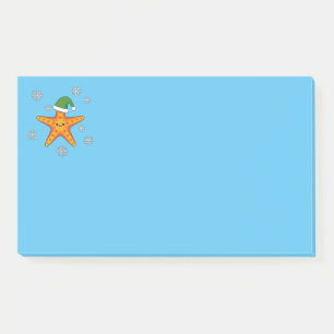 Kawaii Xmas Starfish on Blue Buffalo Pattern Post-it Notes