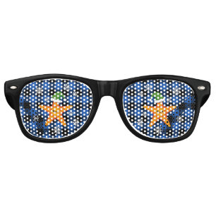 Kawaii Xmas Starfish on Blue Buffalo Pattern Retro Sunglasses