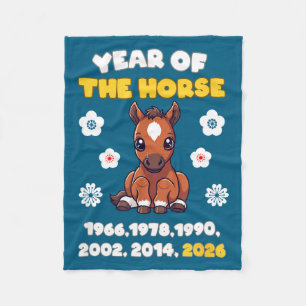 Kawaii Year Of Horse Chinese Zodiac 2026 Animal Fleece Blanket