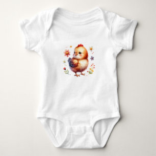 Kawaii Yellow Chick Illustration Baby Bodysuit