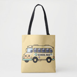 Kawaii Yellow School Bus Cute Teacher Appreciation Tote Bag