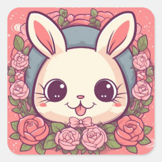 Kawaii Yellow Sweet Bunny Birthday Party Square Sticker
