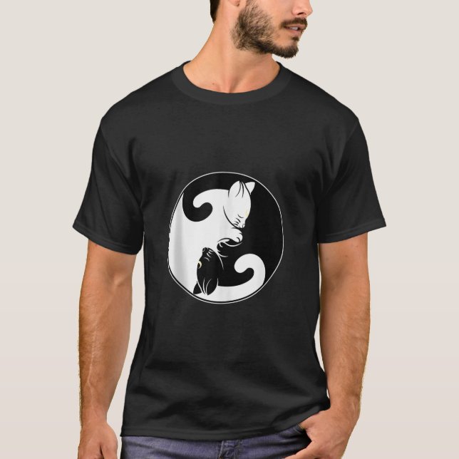 Kawaii Yin Yang Black Cat With Moon Crescent Head  T-Shirt (Front)