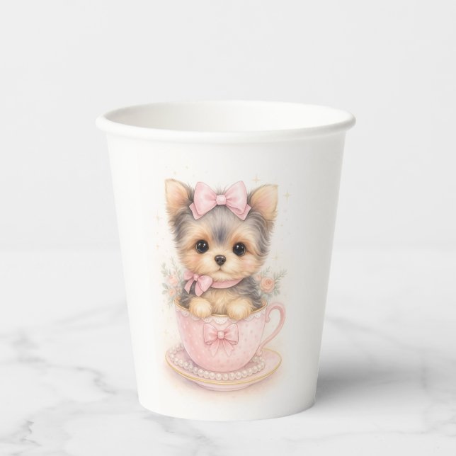 Kawaii Yorkie Teacup Birthday Paper Cups  (Front)