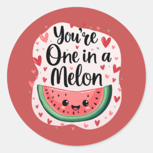 Kawaii "You're One in a Melon" Cute Watermelon Pun Classic Round Sticker
