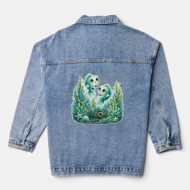 Kawaii Zodiac Neos Pisces Denim Jacket (Back)
