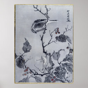 Kawanabe Kyōsai Bird and Frog Poster