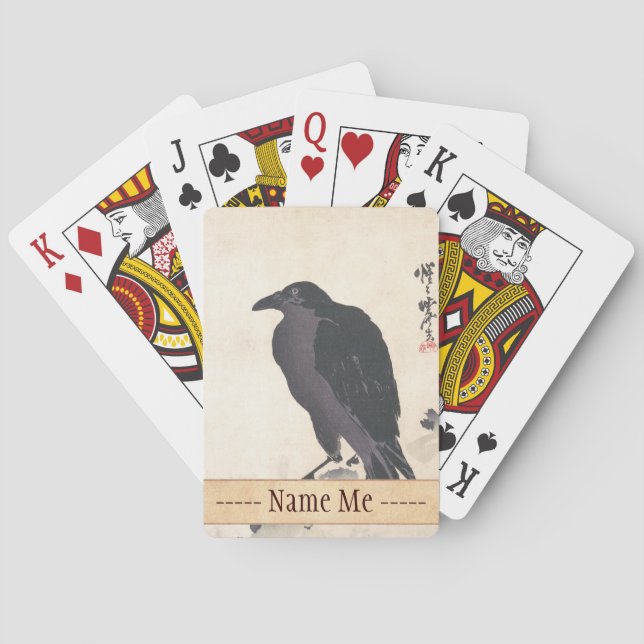 Kawanabe Kyōsai Crow Resting on Wood Trunk art Playing Cards (Back)