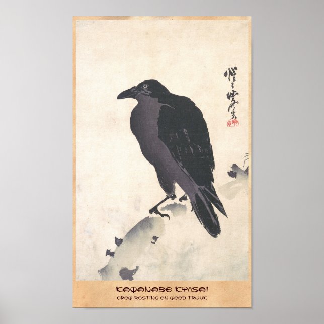 Kawanabe Kyōsai Crow Resting on Wood Trunk art Poster (Front)