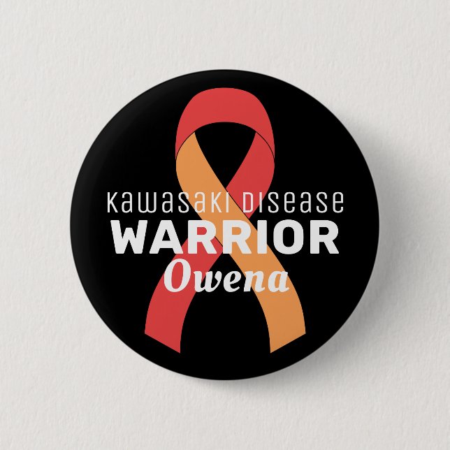 Kawasaki Disease Warrior Ribbon Black Button (Front)