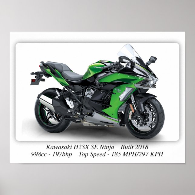 Kawasaki H2SX SE Ninja Motorcycle - A3 Poster (Front)