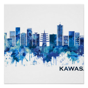 Kawasaki Japan Skyline Blue Poster