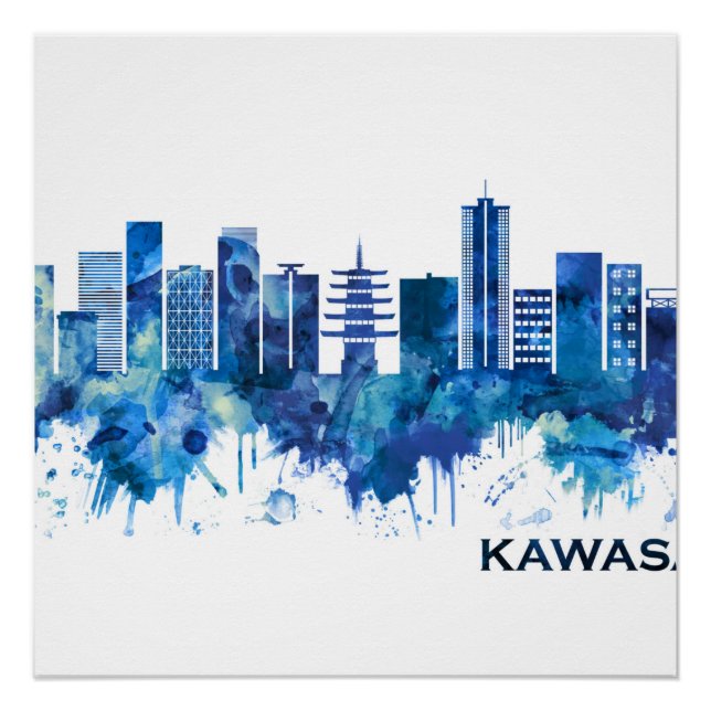 Kawasaki Japan Skyline Blue Poster (Front)
