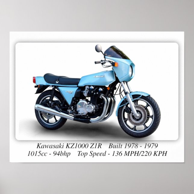 Kawasaki KZ1000 Z1R Motorcycle - A3 Size Print  (Front)