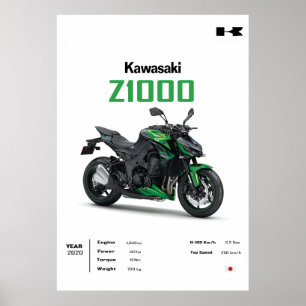 Kawasaki Z1000 Motorcycle Poster – Sport Bike Wall